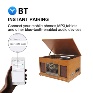 Système de tourne-disque tout-en-un en bois avec lecteur <span class=keywords><strong>CD</strong></span>, cassette, <span class=keywords><strong>radio</strong></span> AM/FM, Bluetooth, 3 vitesses, tourne-disque <span class=keywords><strong>pour</strong></span> disques vinyles avec haut-parleurs - Product Image 5