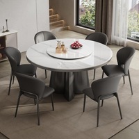 Modernes Luxus-Esstisch-Set mit Marmorplatte, Rund, für 4, 6 oder 8 Personen, Küche, Esszimmer, Metall, Italienisches Design, Drehbar