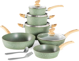 Juego de utensilios de cocina en espiral de mármol clásico moderno, ollas de cerámica forjadas a presión y <span class=keywords><strong>aluminio</strong></span> de grano de madera para Cocinar en casa - Product Image 1