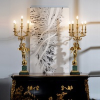 Lampe de table en marqueterie avec base en marbre, bronze coulé, luxe, pour console, table d'appoint, éclairage et LED verte électrique, antique