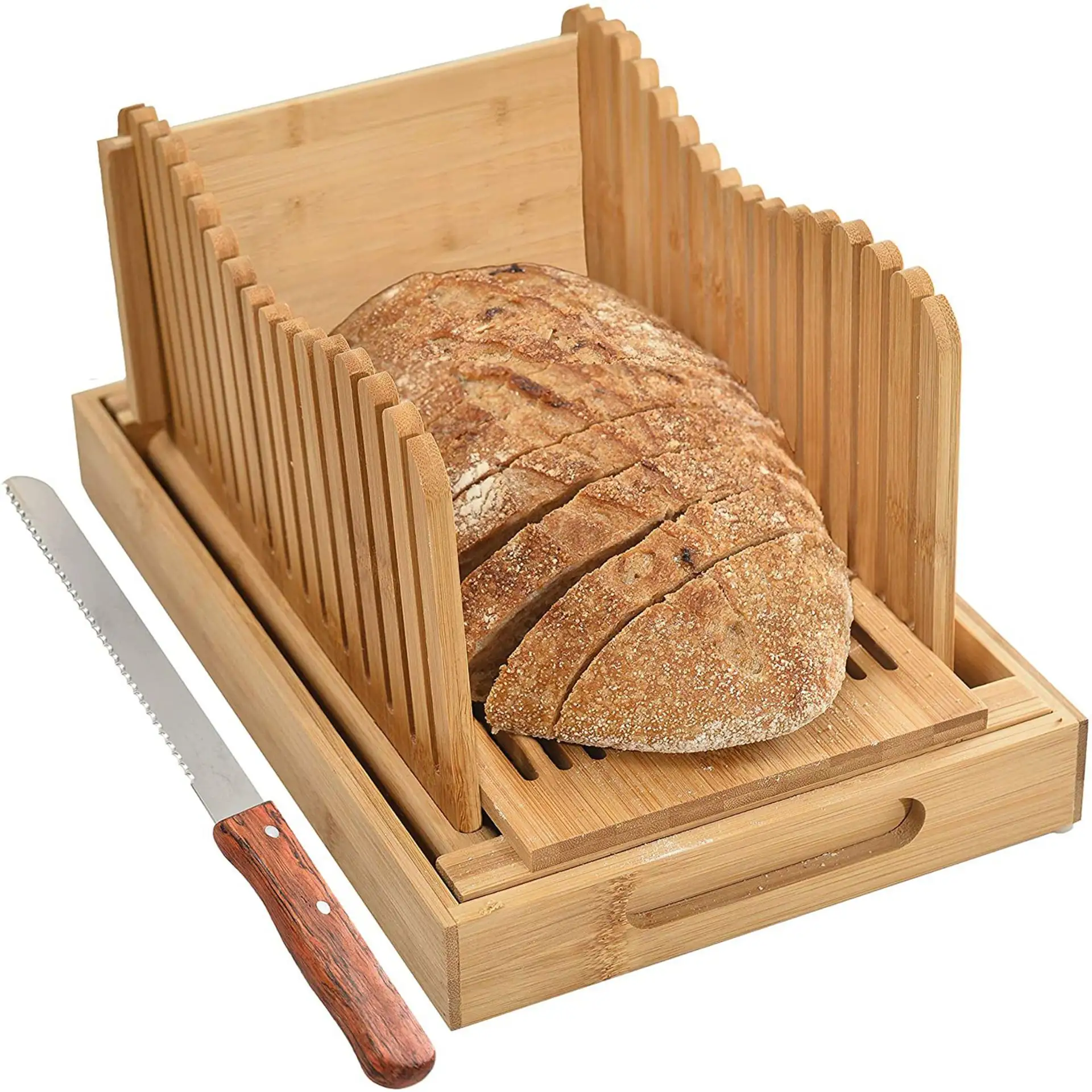 竹製折りたたみ式パンスライサー木製パンスライサーは自家製パンのトレイの厚さを集めることができます