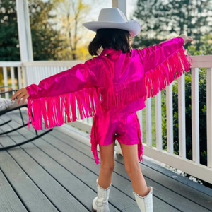 Faux Suede <strong>Cowgirl</strong> <strong>Fringe</strong> Set Solid Faux Leather Girls Toddler Western Jacket Set Matching Fringed Shorts Kids <strong>Fringe</strong> Jacket