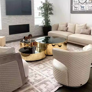 MR Juego de mesa de centro para sala de estar de 3 piezas, mesa de acento de gama alta de acero inoxidable, mesa auxiliar de cristal para Villa - Product Image 5