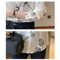 Nouvelles Blouses en Soie Satinée OEM pour Femmes, Hauts Coréens Tendance à Manches Longues, Chemises Boutonnées, Vêtements de Bureau, Col en V Floral