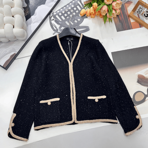 Cárdigan de Punto Brillante con Ribete en Contraste y Frente Abierto, Chaqueta de Punto con Bolsillos Diseñados para Uso Casual y Formal - Product Image 1