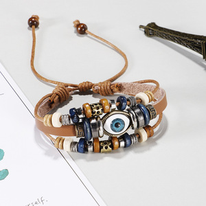 Gelang Aloi kulit rambut sapi mode <span class=keywords><strong>2026</strong></span> perhiasan tombol jepret gelang kulit mata setan berlapis untuk pria - Product Image 4