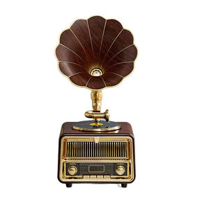 Tocadiscos de vinilo vintage directo de fábrica con bocina metálica, radio FM, USB, Bluetooth, 3 velocidades, tocadiscos de madera para decoración del hogar - Product Image 1