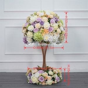 Arreglo Floral Artificial Redondo Completo en Verde y Morado, Centro de Mesa Decorativo para Recepción de Bodas - Product Image 2