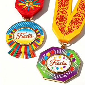 Medalla de Fiesta de Aleación de Zinc, Chapada en Oro, Esmalte Duro, Circular con Cinta, para Fiesta de Cumpleaños, Tema de Arte Folclórico - Product Image 1