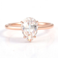 Bague de fiançailles solitaire en diamant de 3 carats, taille poire, quatre griffes, or massif 10K/14K/18K, diamant de laboratoire certifié IGI, sur mesure