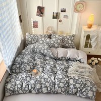 Nouvel ensemble de literie super doux 2026 en microfibre lavée à motif floral imprimé, comprenant housse de couette et drap.