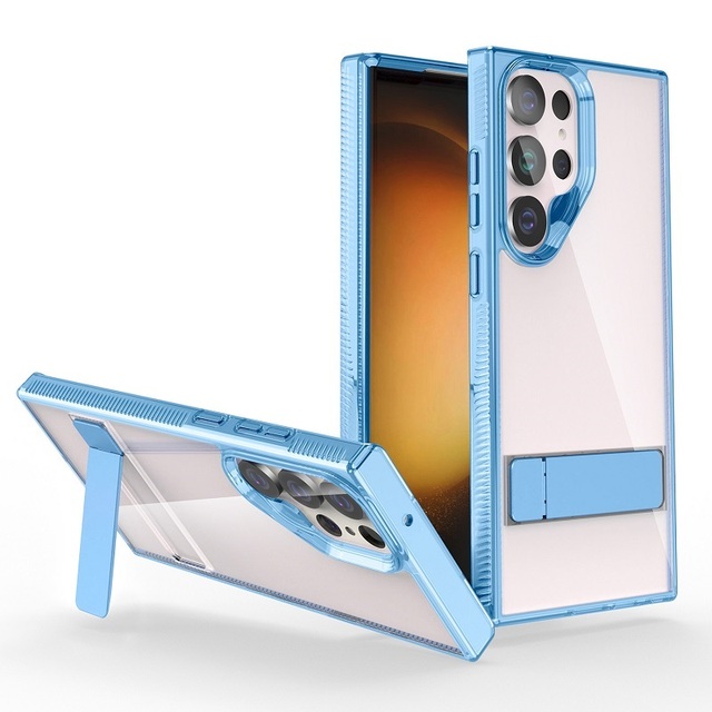 With Strip Stand Holder Clear Transparent Hybrid PC TPU Mobile Phone Kickstand Case for Samsung S26 S25 S24 S23 S22 Ultra Plus