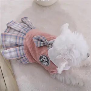 カスタム卸売かわいいニット猫犬服ペットJKチェック柄スカート素敵なペット服