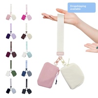 Porte-clés multifonctionnel portable en cuir PU imperméable et nylon, avec deux poches, petit sac portefeuille en polyester pour poignet