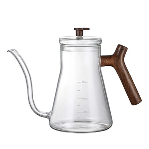 กาต้มน้ำและเครื่องชงกาแฟแบบกรองทำจากแก้วโบโรซิลิเกตคุณภาพสูง พร้อมถาดไม้กันความร้อนมีหูจับ - Product Image 2