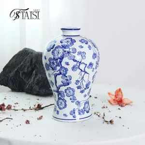 V198 ceramic 13 inch Chinese blue and white vase for hall oriental wintersweet vase ceramic vases for home decor