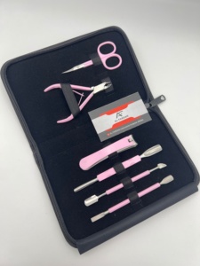 Private Logo Solid Stainless Steel Manicure <b>Pedicure</b> <b>Tools</b> Kit Pink Color Nail Cutter Clipper Nipper Pusher Scissors with Pouch - Product Image 1