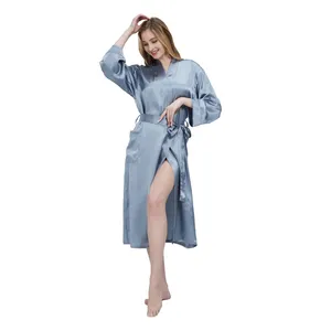 Wholesale 100% Mulberry Silk Luxury Custom Kimono Pajama Bathrobe Home Clothes Satin Robe Woman Sleepwear