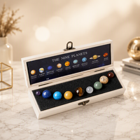 Ensemble de boules de cristal du système solaire, 9 planètes, sphères de pierres précieuses naturelles, boîte en bois polie, jouet éducatif scientifique, cadeau, décoration