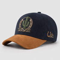 Casquette de baseball structurée en daim à 6 panneaux, style Western vintage, bicolore, avec logo brodé
