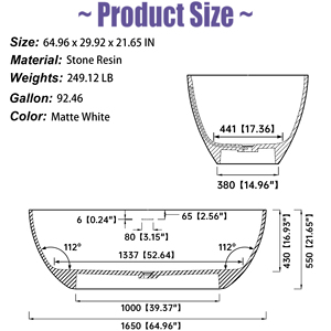 Bañera de baño ovalada independiente moderna y elegante de Maydon, piedra artificial de superficie sólida para diseño de baño - Product Image 6