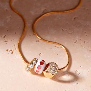 Collar de moda personalizado, cuentas de corazón esmaltadas de piedra de nacimiento personalizadas, collar DIY chapado en oro de 18K, resistente al agua y al deslustre - Product Image 5