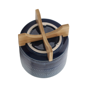 Vaso cilindrico in gres punteggiato con supporto in bambù per piante da interno ed esterno, vaso decorativo per fiori - Product Image 5