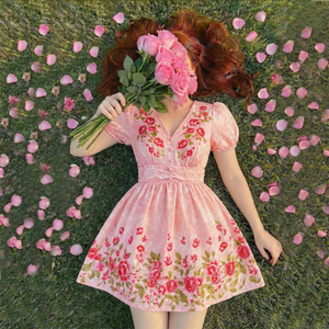 Abito da sera corto floreale da <span class=keywords><strong>donna</strong></span> stile <span class=keywords><strong>retrò</strong></span> francese, elegante e casual - Product Image 1