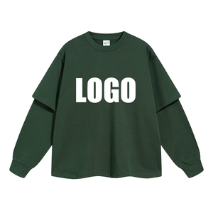 Unisex Unicolor <b>Double</b> <b>Layer</b> Long <b>Sleeve</b> T-shirt 305 Gsm Pure Cotton Custom Embroidery Logo Plus Size Men's <b>Hoodies</b> Sweatshirts - Product Image 5