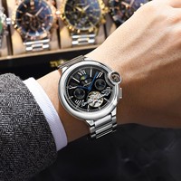 Montre mécanique automatique de luxe Poedagar 1413, étanche, lumineuse, en acier inoxydable, avec tourbillon ajouré pour homme