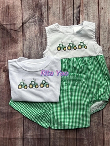 Ensemble de shorts en vichy bleu pour <span class=keywords><strong>petit</strong></span> garçon d'été, t-shirt blanc pour garçon, tenue deux pièces assortie, bébé garçon monogramme bulle - Product Image 5