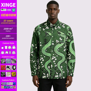 เสื้อเชิ้ตผู้ชายลายงูสีเขียวคุณภาพสูง แขนยาว สไตล์สตรีทแวร์ ลายดอกไม้ย้อนยุค ติดกระดุม ลำลอง หรูหรา - Product Image 1