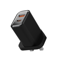 Chargeur USB Type-C Singstar Black UK Regulations 2 ports A+C 25W PD Super Fast Charging QC3.0 pour téléphone portable