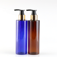 100ml 200ml Blau Weiß Bernsteinfarben für Runde PET Boston Lotion-Flasche mit Pumpzerstäuber Silber Gold Kragen Individuelles Logo
