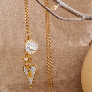 Collar con Colgante de Corazón de Acero Inoxidable Estilo Francés XY 5403, Diseño Mixto con Circonita Cúbica y Cruz - Product Image 3