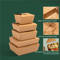 Contenedor de Alimentos Kraft para Llevar con Impresión Personalizada, Cierre de Lengüeta, Ecológico, de Papel, Apto para Alimentos, Compostable, Desechable