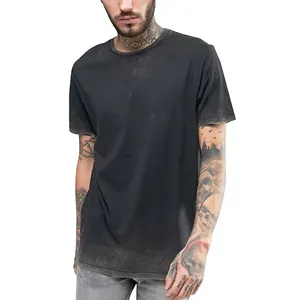 T-shirt vintage da uomo in cotone 100% cotone nero con lavaggio acido nero cotone personalizzato con ricamo OEM