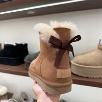 Bottes de neige Bailey Bow pour femmes avec logo personnalisé, fourrure en peau de mouton véritable, bottes courtes à la cheville