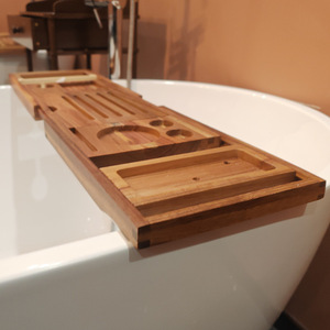 Estante de madera para bañera, 70x105x22cm, madera de acacia, almacenamiento expandible para libros, tabletas, teléfonos, tazas, uso en el baño - Product Image 3