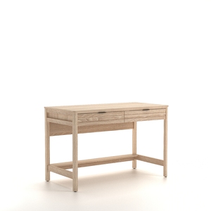Bureau d'écriture moderne en bois grainé avec 2 tiroirs à lattes pour bureau à domicile - Product Image 2