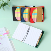 Cuaderno Espiral con Cubierta Kraft, Notas Adhesivas, Regla y Bolígrafo, 60 Hojas, Bloc de Notas Multicolor para Oficina y Material Escolar