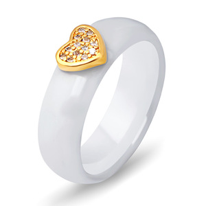 Bague en céramique en forme de cœur, 6 mm, micro-pavé de zircon blanc, bijoux unisexes, cadeau - Product Image 1