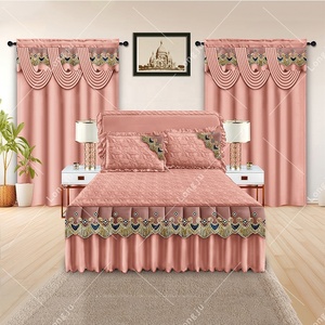 Juegos de Ropa de Cama con Cortinas a Juego Colcha Suave Juego de 5 Piezas con Faldón de Cama Personalizado al Por Mayor Juegos de Cama de Lujo para Dormitorio Tamaño <span class=keywords><strong>Queen</strong></span> - Product Image 3