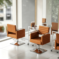 Fauteuil de Salon de Coiffure Moderne en Cuir Rose, Base Carrée de Luxe, Chaise de Barbier Réglable pour Femmes