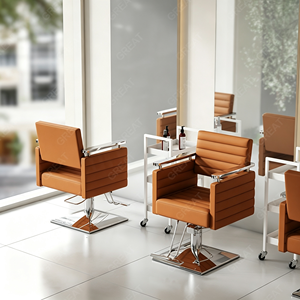 Sillón de Peluquería Moderno de Cuero Rosa, Silla de Barbería de Lujo con Base Cuadrada Ajustable para Mujeres - Product Image 2