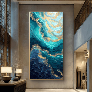 Quadri Moderni Dipinti a Mano al 100% su Tela Grande: <span class=keywords><strong>Nuvole</strong></span> Dorate e Cielo Blu - Dipinto a Olio su Tela per Decorazione Murale - Product Image 3