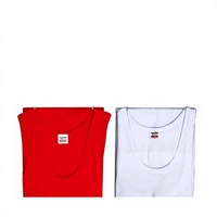 Tank Top Katun Ribbed Sporty Pria Ukuran Besar, Longgar, Dalaman Olahraga