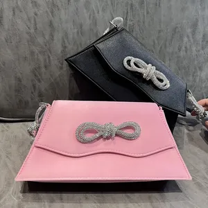 Custom Made Logo Fashion Designer 2023 Fold Over Satin elegant clutch bag purse With Double Bow Top Handle Bag