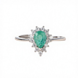 Luxury Natural <b>Emerald</b> Pear Cut Prong Set <b>Ring</b> Rhodium Plated Fine Jewelry For Women May Birthstone Wholesale - Product Image 3