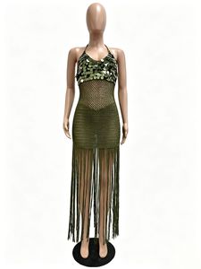 2026 Fashion Summer Knitted Hand-knitted Sheer <strong>Sequin</strong> Fringed Strap Beach Dress with Irregular <strong>Skirt</strong> - Product Image 3